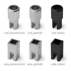 Decken-Glashalter in rund und eckig jeweils glanzverchromt bzw. gebürstet